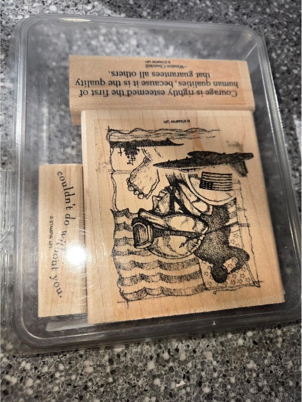 Stampin' Up! Courage Wood Mounted Rubber Stamps Set of 3 Military Patriotic RARE